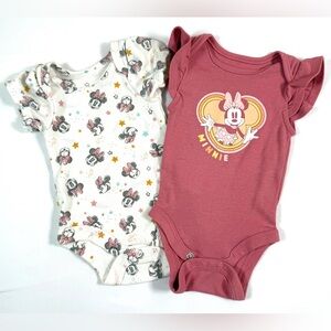LOT of DISNEY BABY Minnie Mouse Newborn Pink White Ruffle Sleeve One Pieces